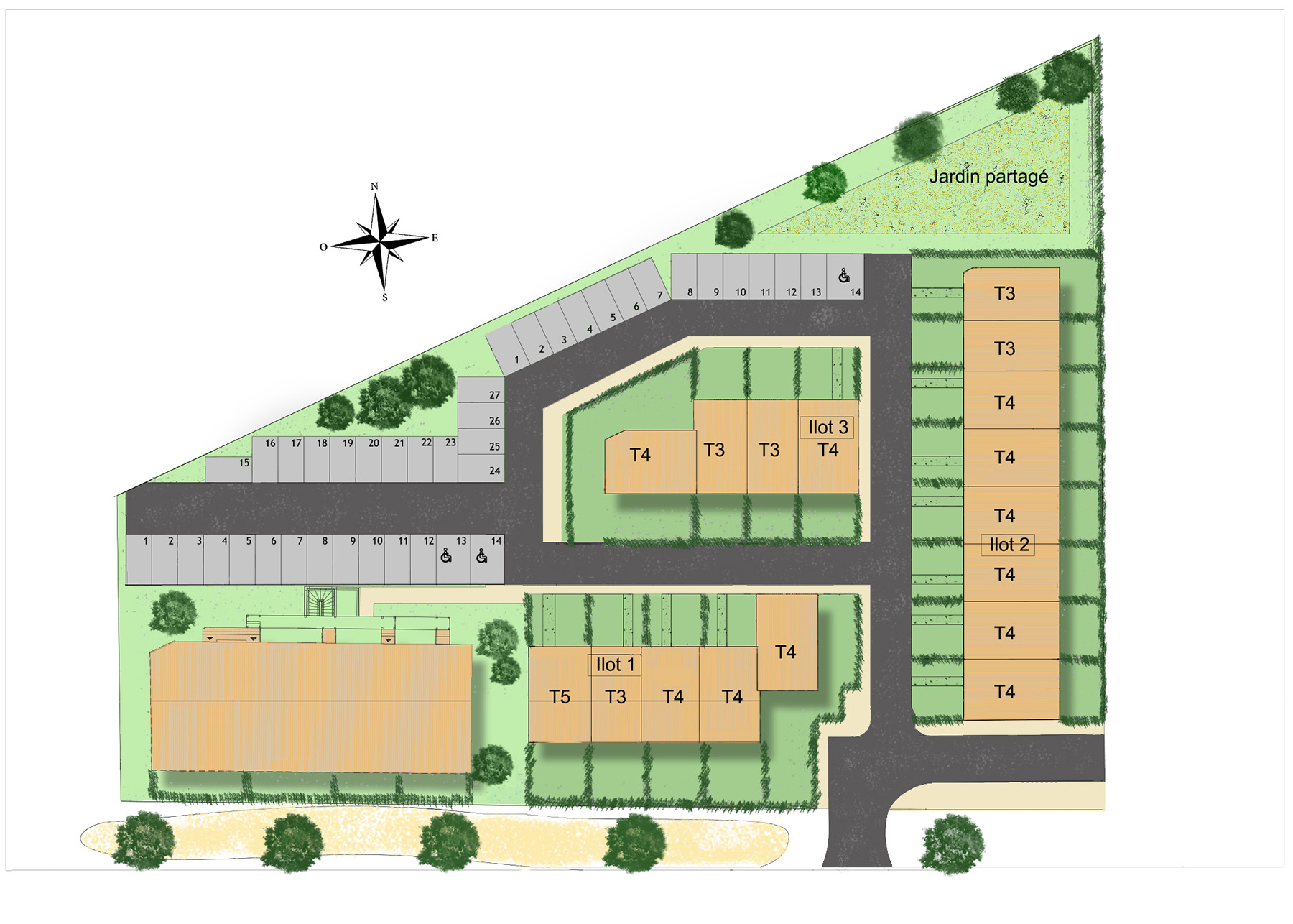 Maisons neuves, louviers, parking, jardin partagé